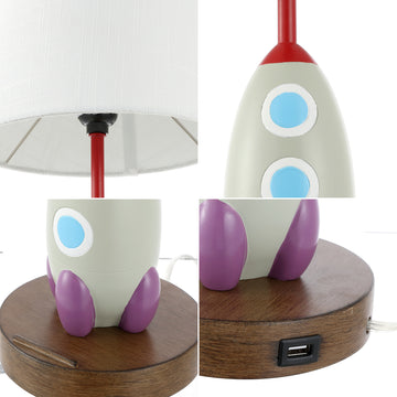 Houston 17.5" Coastal Style Iron/Resin Rocket LED Kids' Table Lamp with Phone Stand and USB Charging Port - JONATHAN Y